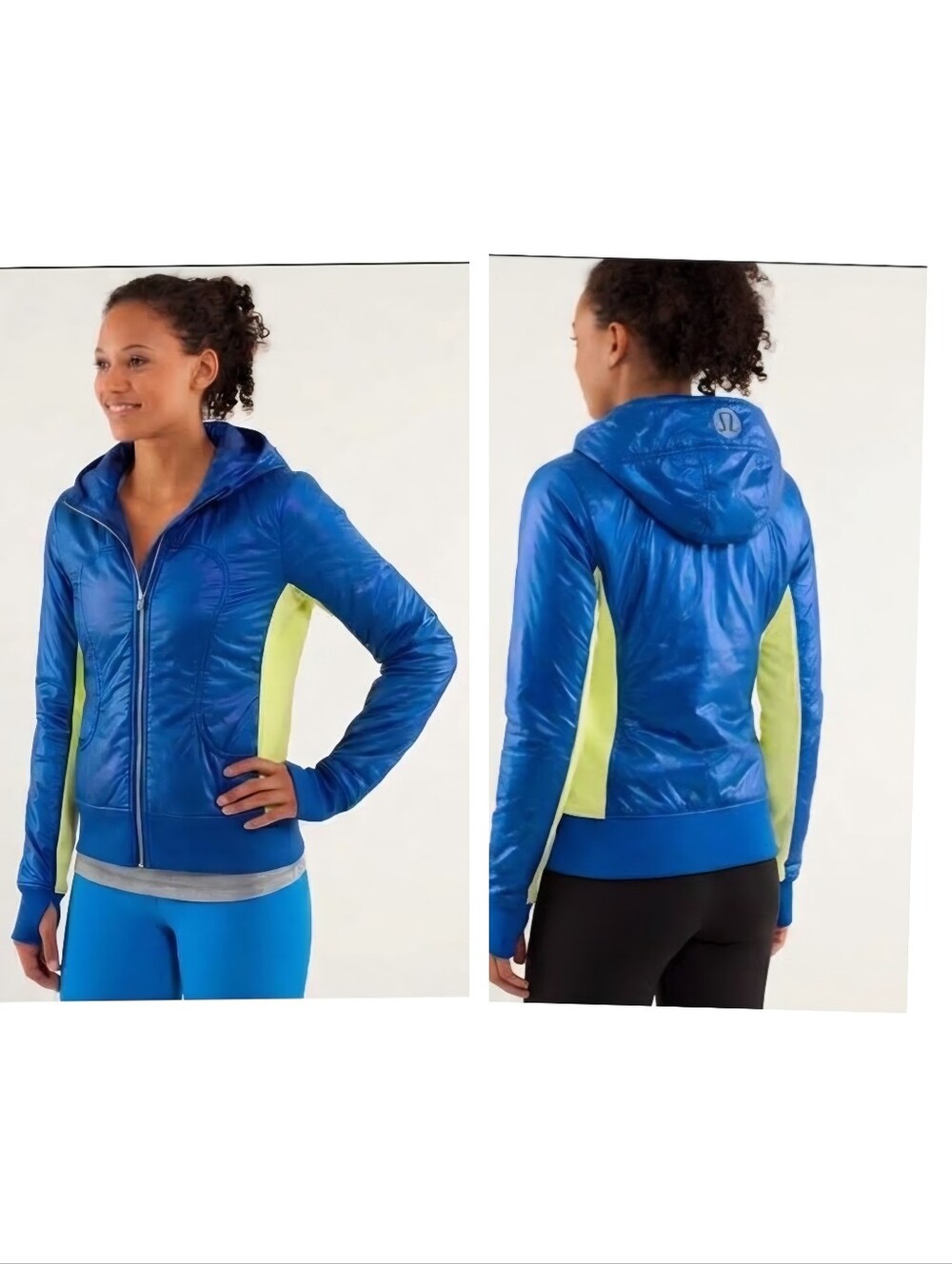 Lululemon Uba Hoodie Lux Sz12 Jacket Puff Fleece Jacket Blue Citron Pockets Logo